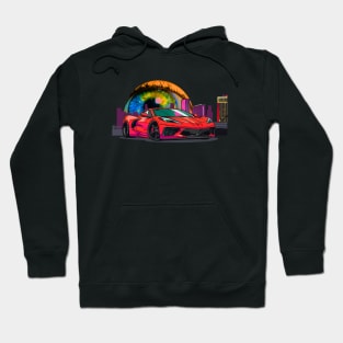 Red C8 Corvette Las Vegas Skyline Supercar Racecar Muscle Car Sportscar Las Vegas Sphere Corvette C8 Hoodie